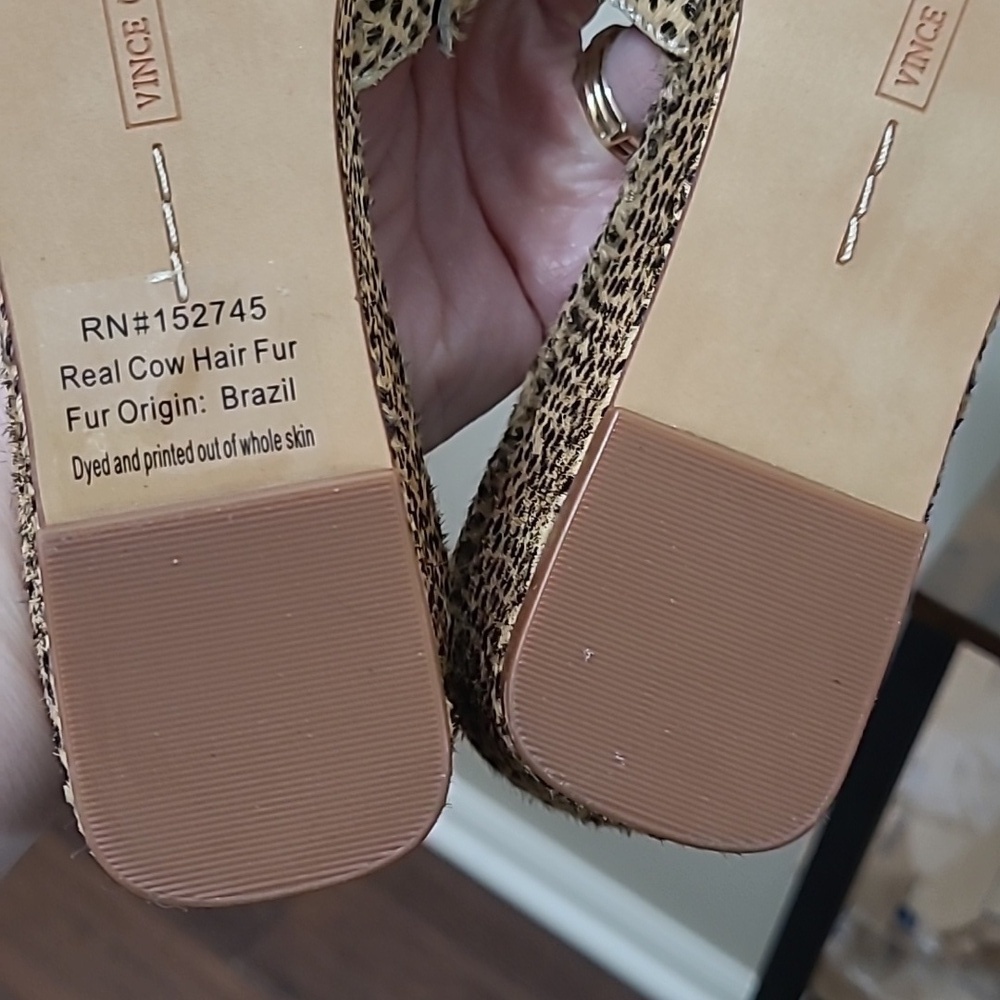 Vince Camuto STEPHENA Black & Tan Cow Hair Fur Wedge Sandals size 8.5 - Picture 10 of 11